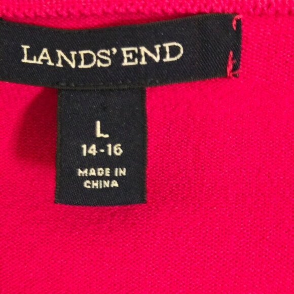 Lands' End Fuchsia Cotton Blend Crewneck Cardigan Sweater Size L - Picture 4 of 5